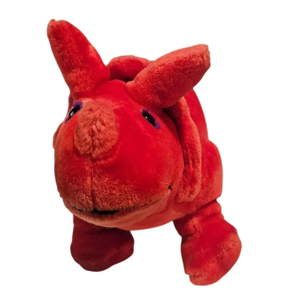 Animal Playthings Red Dinosaur Plush Triceratops Vintage Stuffed Animal 13